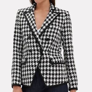 Veronica Beard Harriet Cutaway Houndstooth Blazer in Black and White